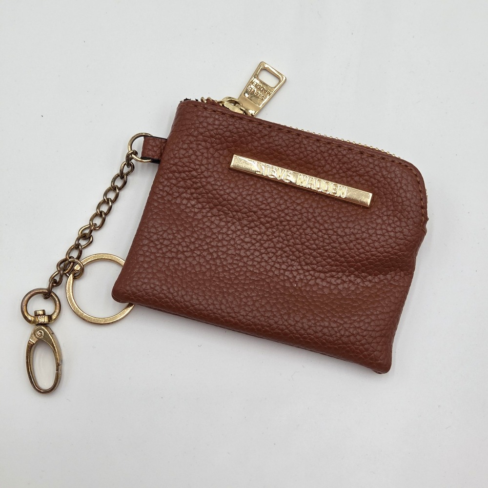Steve‎ Madden Brown Card Holder Keychain Wallet Coin Purse Small